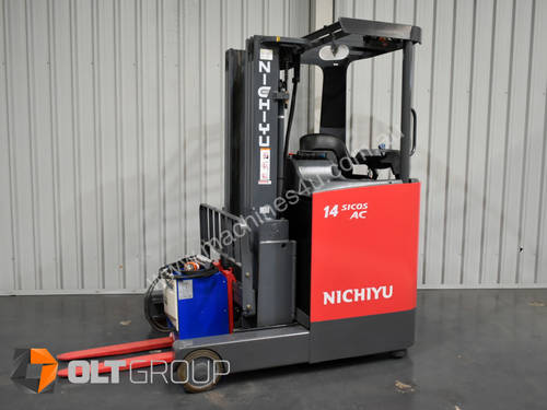 Nichiyu FBRF14 Narrow Aisle Ride Reach Truck Electric Container Mast 4500mm Low Hours
