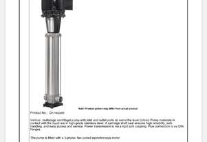 22 kw Grundfos Vertical Multistage Centrifugal Water Pump 64m3/h 91m Head