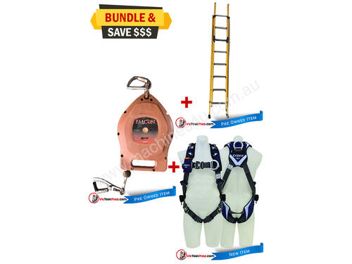 Fibreglass Extension Ladder 2.7 to 3.9m Branach, Fall Arrestor and Exofit Safety Harness