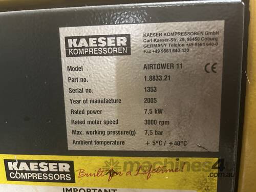 2005 Kaeser Airtower 11 Rotary Screw Compressor