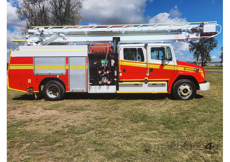 caption Freightliner FL80 Crew 4x2 Dualcab Firetruck/Ladder Truck. Ex QLD Fire & Rescue Service.
