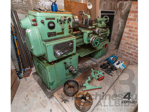 caption 1960 Circa Stanko 1A616 Lathe with Accessories & Steel Tool Cabinet