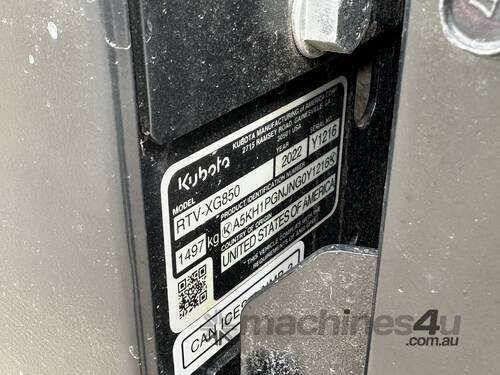 2022 Kubota RTV-XG850 4x4 ATV With Sprayer (Council Asset)