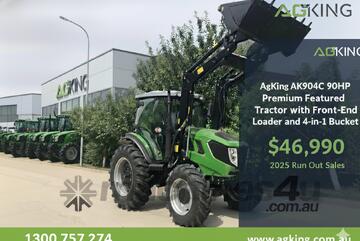 AgKing - 90HP Tractor A/C Cabin 4WD AK904C with FEL & 4in1 Bucket