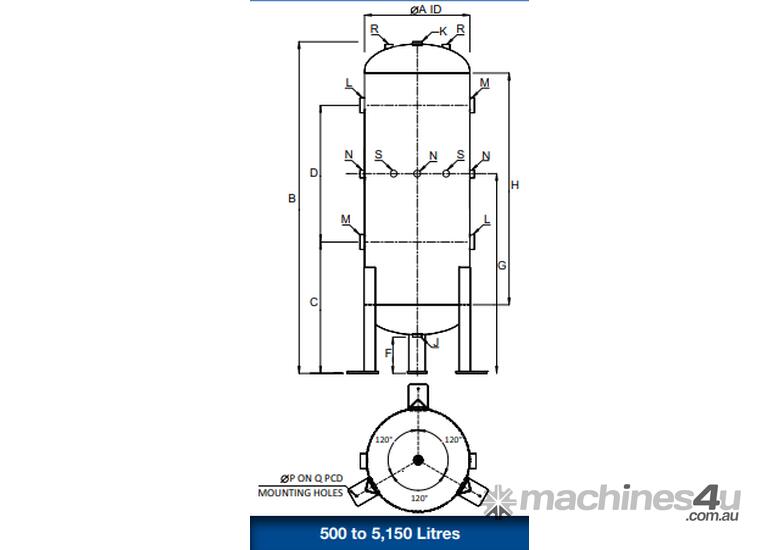CVA Compressors - New Air Receiver Tank - Express Tank V800-11-AS - 800 Litres