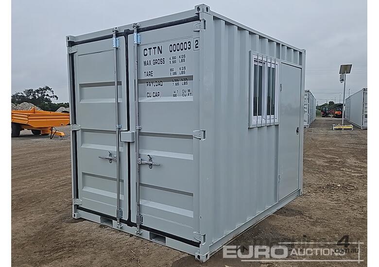 caption 10.2' Mini Container, Single Walk Door, Lock Box, Window, Fork Pockets