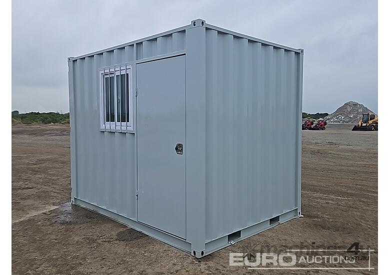 caption 10.2' Mini Container, Single Walk Door, Lock Box, Window, Fork Pockets