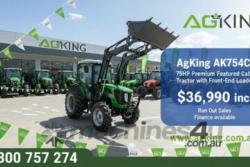 AgKing -75HP AK754C CabinTractor with FEL 4in1 Bucket & Package Slasher Forks & Spears