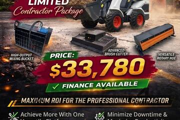 Brand   Ozziquip AL20 Mini Loader with Mixing Bucket, Brush Cutter and Rotary Hoe Package