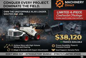 Brand New Ozziquip AL40 Mini Loader 4-in-1 with Mixing Bucket & Brush Cutter 4-Piece Package