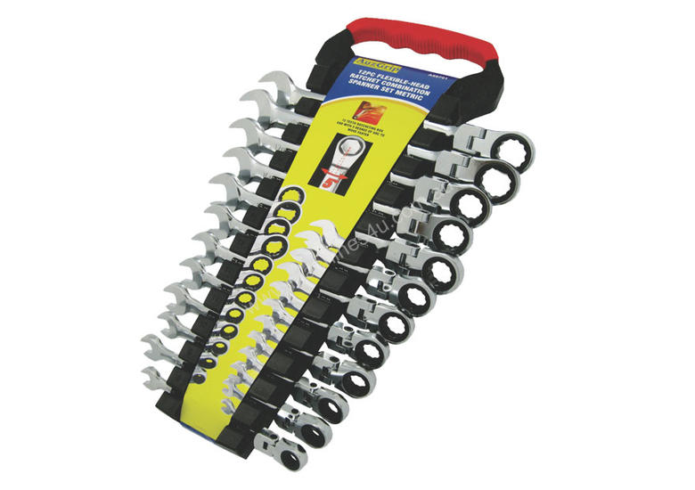 caption A89701 - 12 PC FLEXIBLE RATCHET SPANNER SET CRV. MM