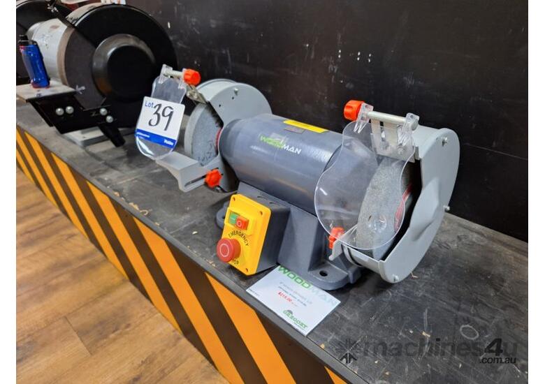 Used Double Ended Bench Grinder Woodman HT 30617S 200mm 900W E stop 240V Plug In ORP 215 Note Bench Grinders in Listed on Machines4u