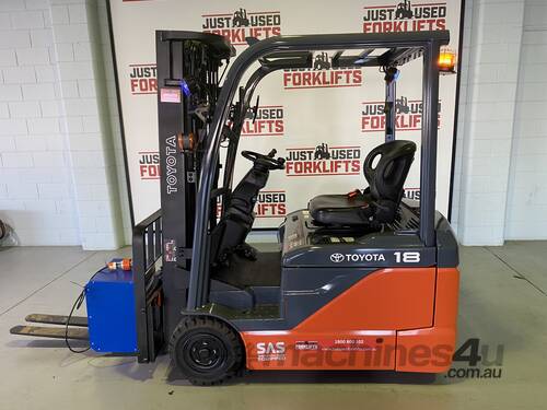 2016 TOYOTA 8-FBE-18 3 WHEEL ELECTRIC FORKLIFT CURRENT MODEL 