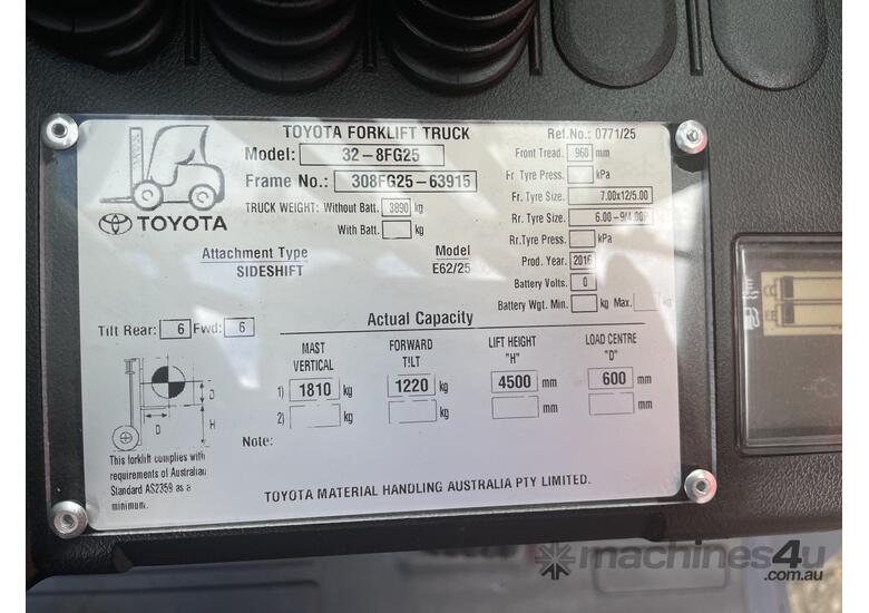 caption 2016 TOYOTA 32-8FG25 4500 3 STAGE FSV CONTAINER ENTRY MAST