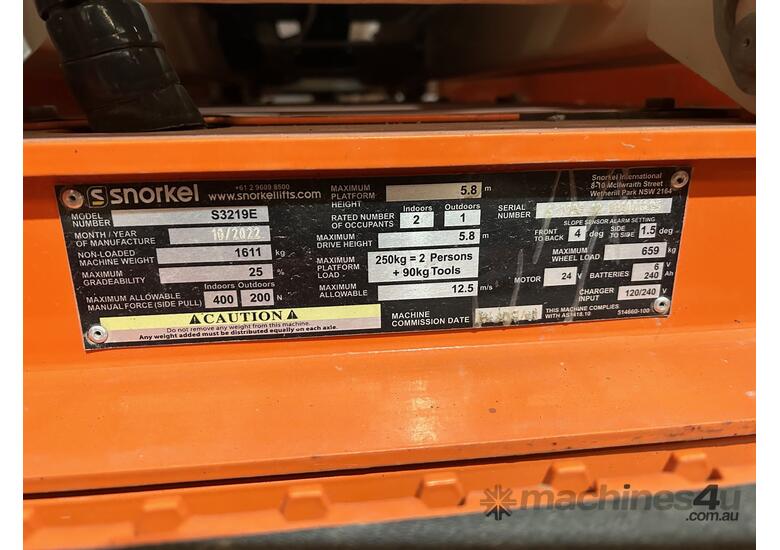 caption 2022 Snorkel S3219E Scissor Lift