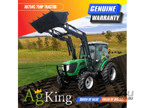 caption AgKing -75HP AK754C CabinTractor with FEL 4in1 Bucket & Package Slasher Forks & Spears