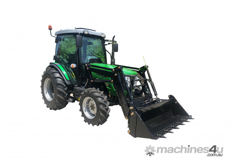 caption AgKing -75HP AK754C CabinTractor with FEL 4in1 Bucket & Package Slasher Forks & Spears