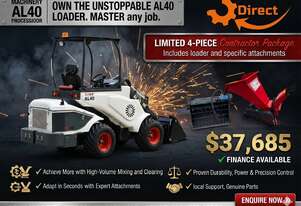 Brand New Ozziquip AL40 Mini Loader 4-in-1 with Mixing Bucket & Hydraulic Chipper 4-Piece Package