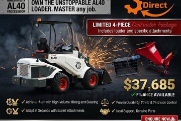 Brand   Ozziquip AL40 Mini Loader 4-in-1 with Mixing Bucket & Hydraulic Chipper 4-Piece Package