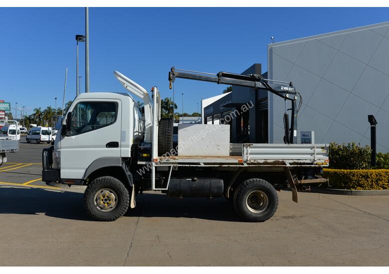 caption 2010 MITSUBISHI FUSO CANTER Tray Truck - 4X4 - Truck Mounted Crane - Tray Top Drop Sides