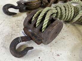 QTY OF 2 ROPE PULLEYS (I TIMBER, 1 STEEL) - picture0' - Click to enlarge