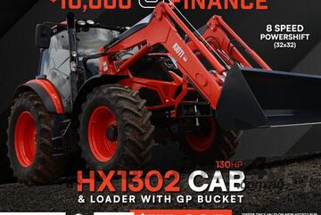 Kioti HX1302 CAB Tractor PLUS Loader + GP Bucket - *$10K Factory Rebate AND 0% Finance !!