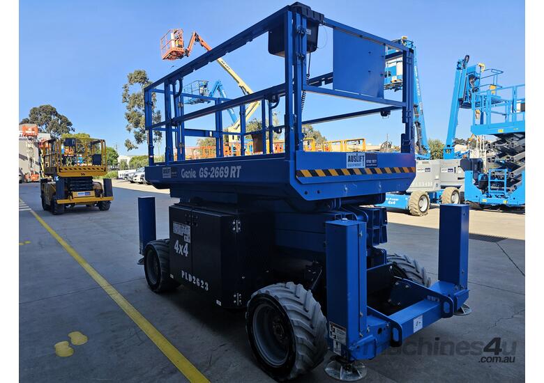 caption 2021 Genie GS-2669 RT 26ft Rough Terrain, Self Levelling Diesel Scissor Lift