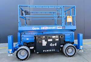 Used 2021 Genie GS-2669 RT 26ft Rough Terrain, Self Levelling Diesel Scissor Lift