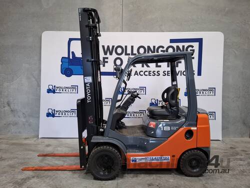 caption Wollongong Forklift: Ex Demo 2021 Toyota 1.8T Diesel, Dual Wheel, 2 Stage Mast, 4.5m Lift!