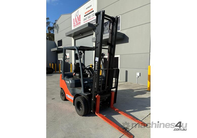 caption Wollongong Forklift: Ex Demo 2021 Toyota 1.8T Diesel, Dual Wheel, 2 Stage Mast, 4.5m Lift!