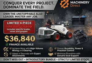 Brand New Ozziquip AL40 Mini Loader 4-in-1 with Mixing Bucket & Log Grapple 4-Piece Package