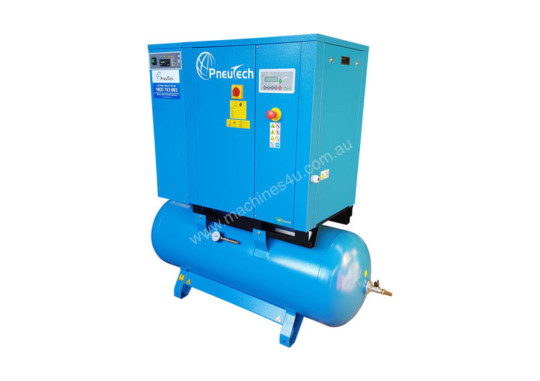 caption Pneutech 5.5hp Rotary Screw Air Compressor, Compressed Air Dryer, 270L Receiver - 5 YEAR WARRANTY