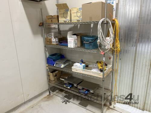 3x Metal Shelving Units Including Contents