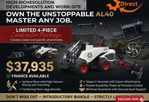 Brand New Ozziquip AL40 Mini Loader 4-in-1 with Mixing Bucket & Trencher 4-Piece Package