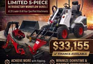 New Ozziquip AL20 Mini Loader 4-in-1 with Ripper, Chipper and Wood Grapple 5-Piece Package