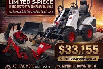   Ozziquip AL20 Mini Loader 4-in-1 with Ripper, Chipper and Wood Grapple 5-Piece Package