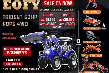 TRIDENT 60HP 4WD TRACTOR COMBO DEAL (850kg front loader lifting capacity)