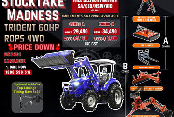 TRIDENT STOCKTAKE MADNESS 60HP 4WD CANOPY TRACTOR WITH 4IN1 BUCKET COMBO DEAL 3 YEARS WARRANTY