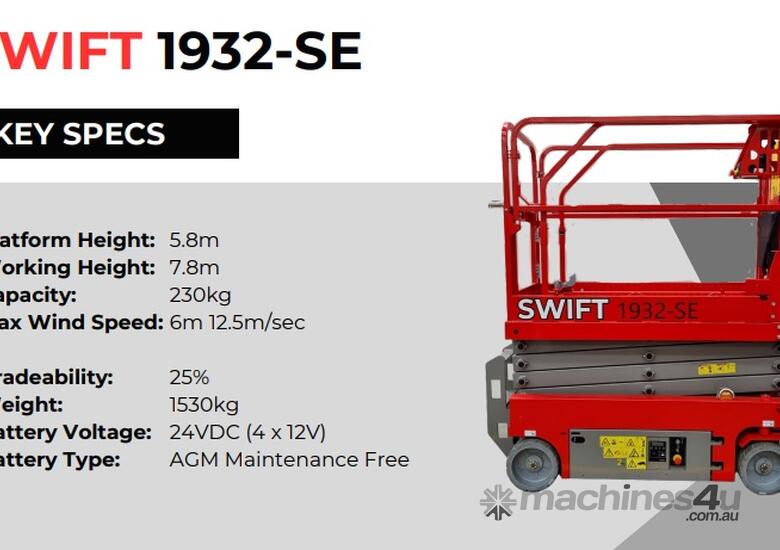 New 19ft Electric Scissor lift Swift 1932 SE