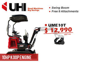 UHI KOOP 10HP Mini Excavator UME10T Swing Boom, 9 Attachments - picture0' - Click to enlarge