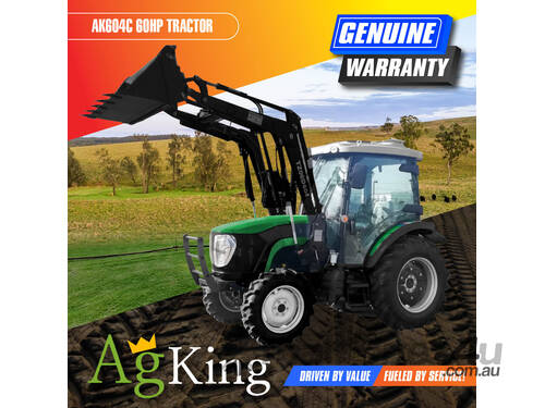 caption AgKing - 60HP Tractor A/C Cabin 4WD AK604 with FEL & 4in1 bucket and 5ft Slasher