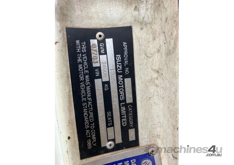 caption 2003 Isuzu F3 FVZ Flatbed Crane Truck