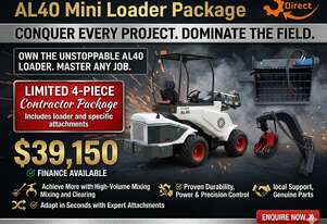 Brand New Ozziquip AL40 Mini Loader 4-in-1 with Mixing Bucket & Wood Grapple 4-Piece Package
