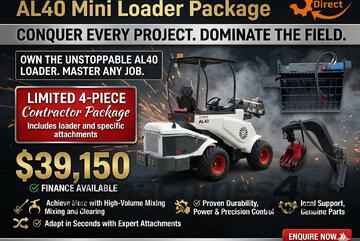 Brand   Ozziquip AL40 Mini Loader 4-in-1 with Mixing Bucket & Wood Grapple 4-Piece Package
