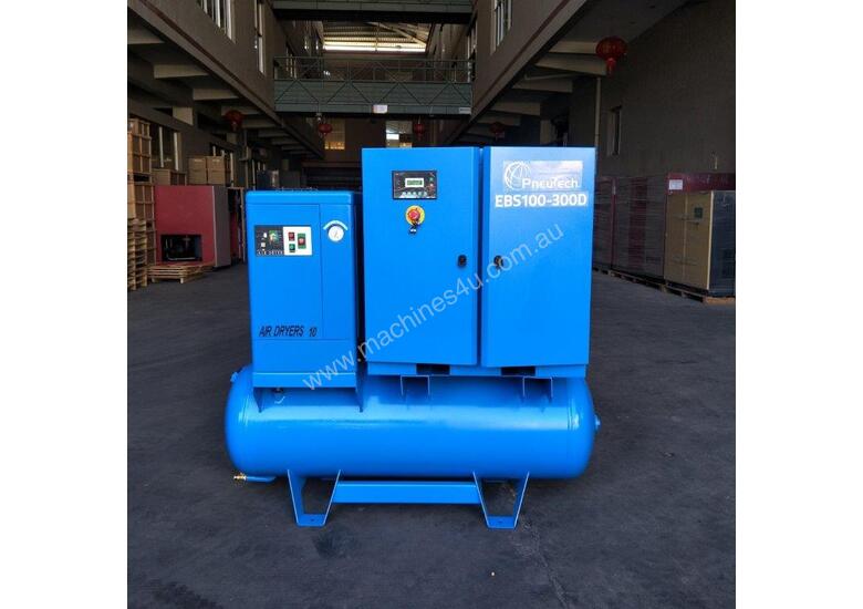caption FOCUS INDUSTRIAL 40 CFM/10hp Rotary Screw Compressor w/ Integrated Air Receiver Tank.