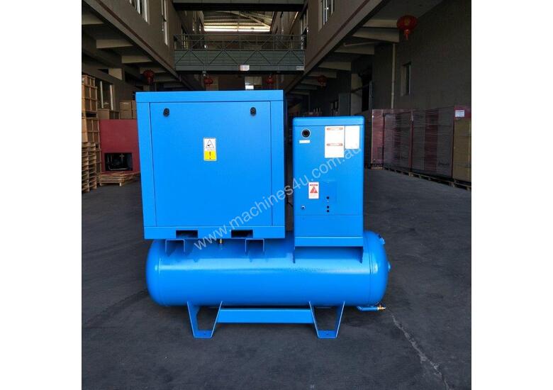caption FOCUS INDUSTRIAL 40 CFM/10hp Rotary Screw Compressor w/ Integrated Air Receiver Tank.