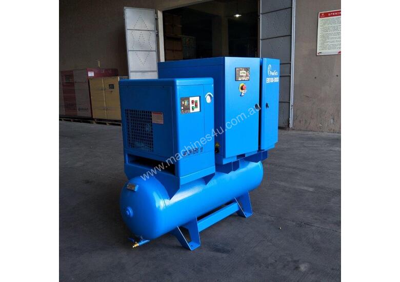 caption FOCUS INDUSTRIAL 40 CFM/10hp Rotary Screw Compressor w/ Integrated Air Receiver Tank.