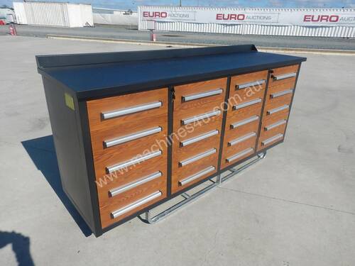 Unused 2.1m Work Bench/Tool Cabinet 20 Drawers