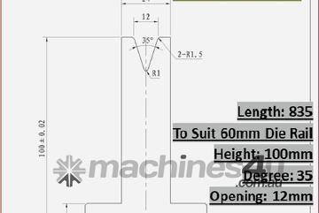 12MM V / 35 DEG T - TYPE SEGMENTED BOTTOM PRESS BRAKE TOOL | 60MM BASE