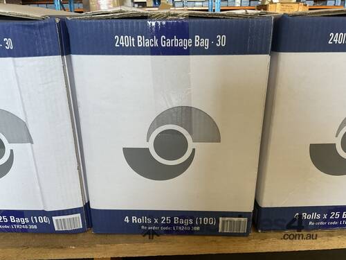 caption Pallet of 7x Boxes of 240lt Black Garbage Bags